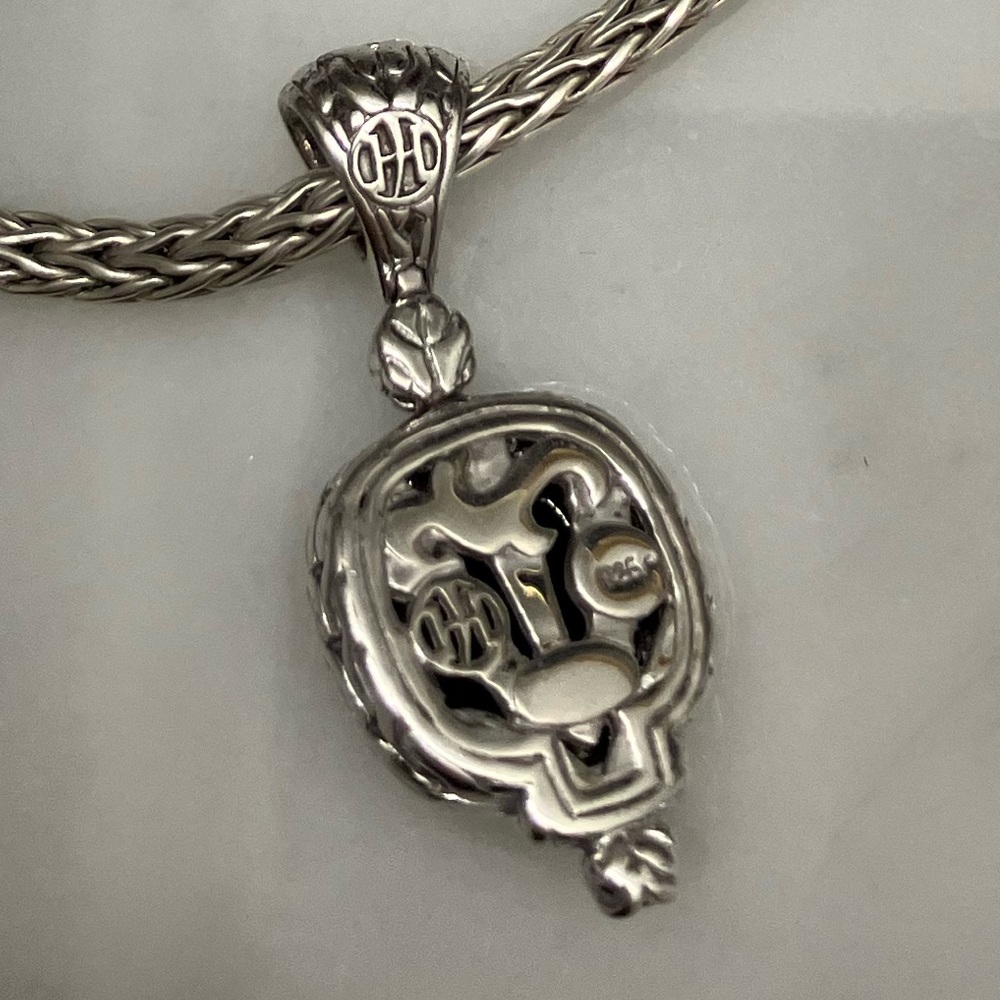 John Hardy Onyx Diamond Batu Mata Pendant with Iconic Wheat Chain Necklace RARE - Picture 5 of 8